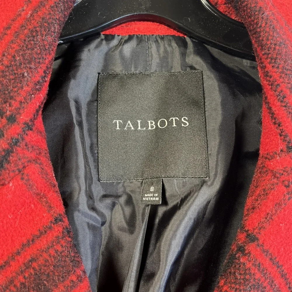 Talbots Coat Women's 8 Red Plaid Mid Length Wool Nylon Blend Jacket M
